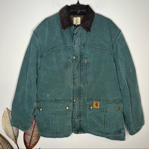 Vintage Carhartt Size L Blanket Lined Barnyard Barn Chore Coat Jacket Teal Green